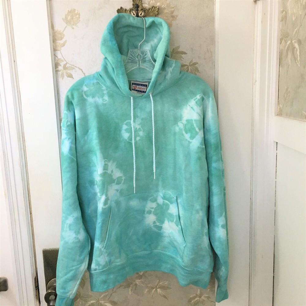 Vintage Hanes Ultimate PrintPro Tie Dye Men's Heavyweight Green Hoodie- Size M